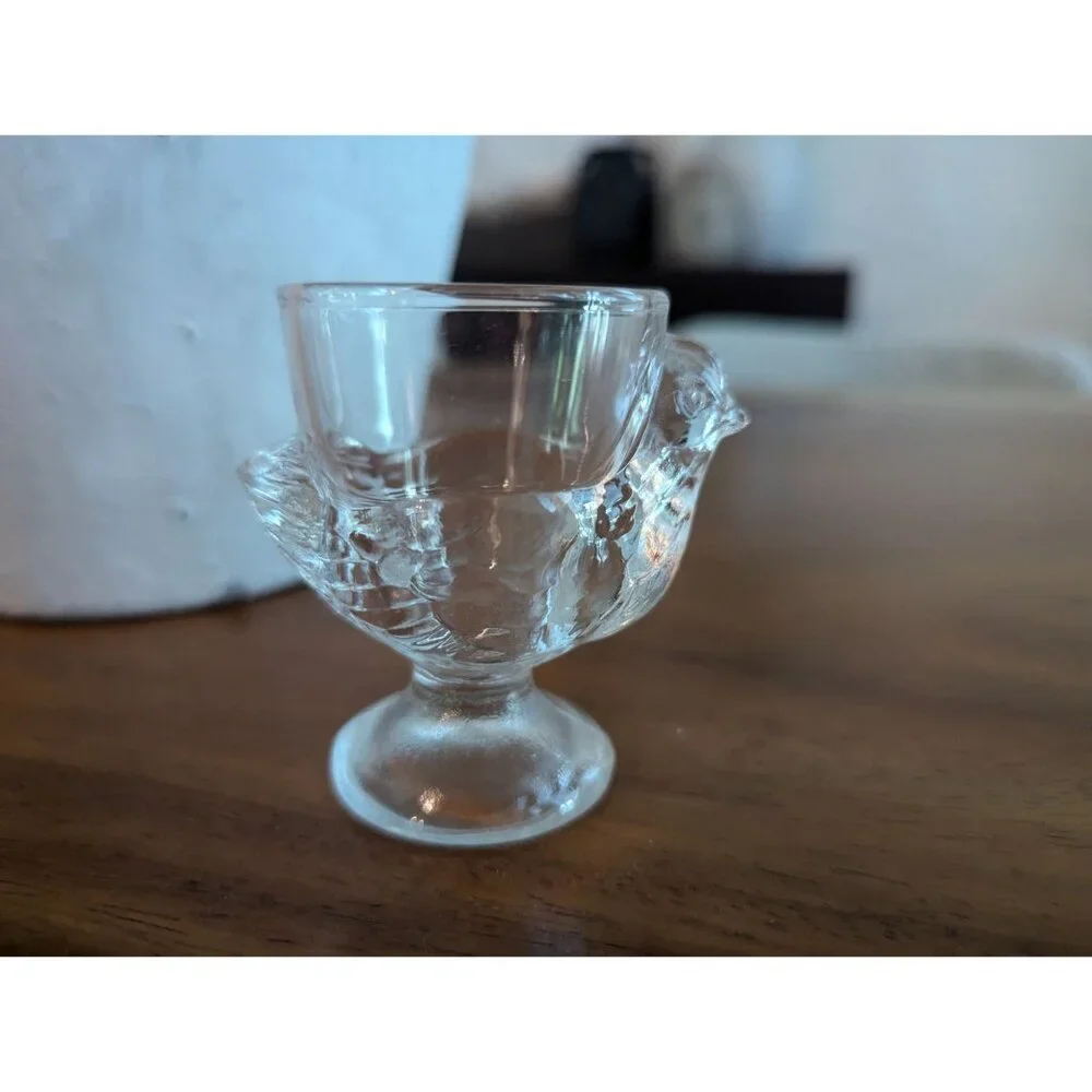 Vintage Glass Hen or Chicken Shaped Egg Cup by Luminarc Made in France